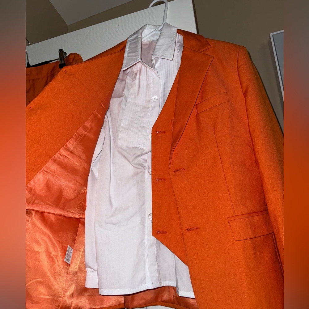 Boys 14 Orange Suit 4 piece white dress shirt vest pants wedding - Picture 4 of 9